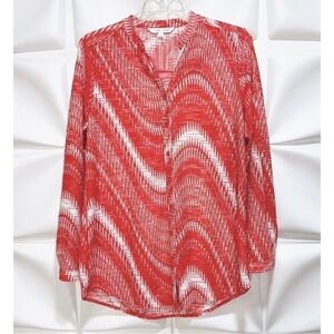 Erin London Sz S Red Burnout Button Up Blouse Shirt Top